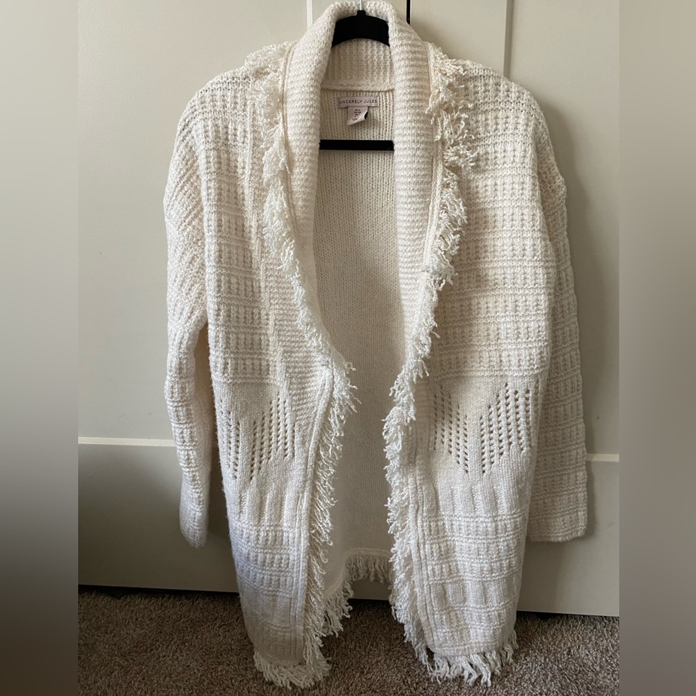 Soft white fringe sweater